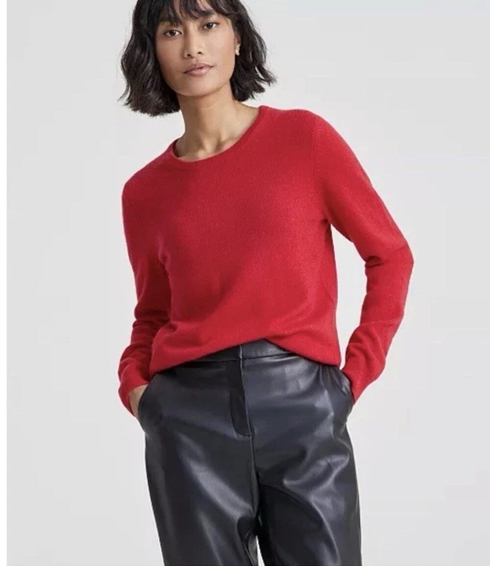 Charter Club 100% Cashmere Crewneck Sweater Cherry Red Large Quiet Luxury Preppy